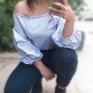 Blue off shoulder blouse size Medium
